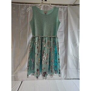 The Children's Place Silver Sparkles Flower Green Dress - Girls Size 14